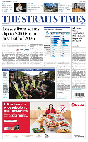 Prima pagina The Straits Times di oggi - Quotidiano estero