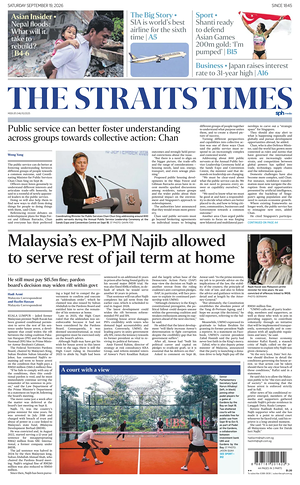 Prima pagina The Straits Times di oggi - Quotidiano estero