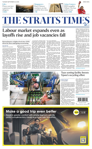 Prima pagina The Straits Times di oggi - Quotidiano estero