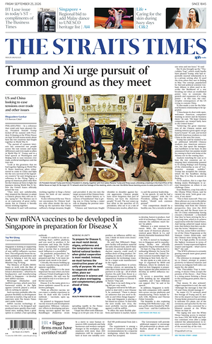 Prima pagina The Straits Times di oggi - Quotidiano estero