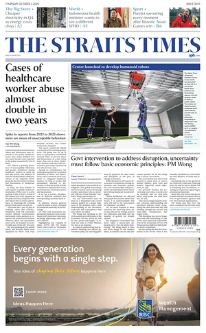 Prima pagina The Straits Times di oggi - Quotidiano estero