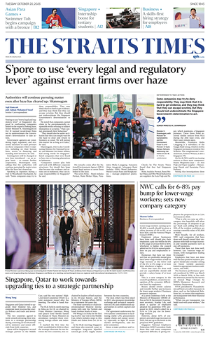 Prima pagina The Straits Times di oggi - Quotidiano estero