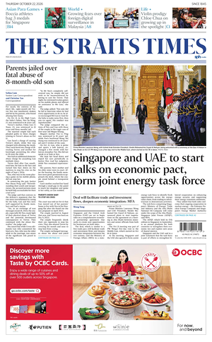 Prima pagina The Straits Times di oggi - Quotidiano estero
