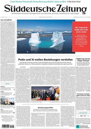 Titelseite von Süddeutsche Zeitung heute - Überregionale Zeitungen