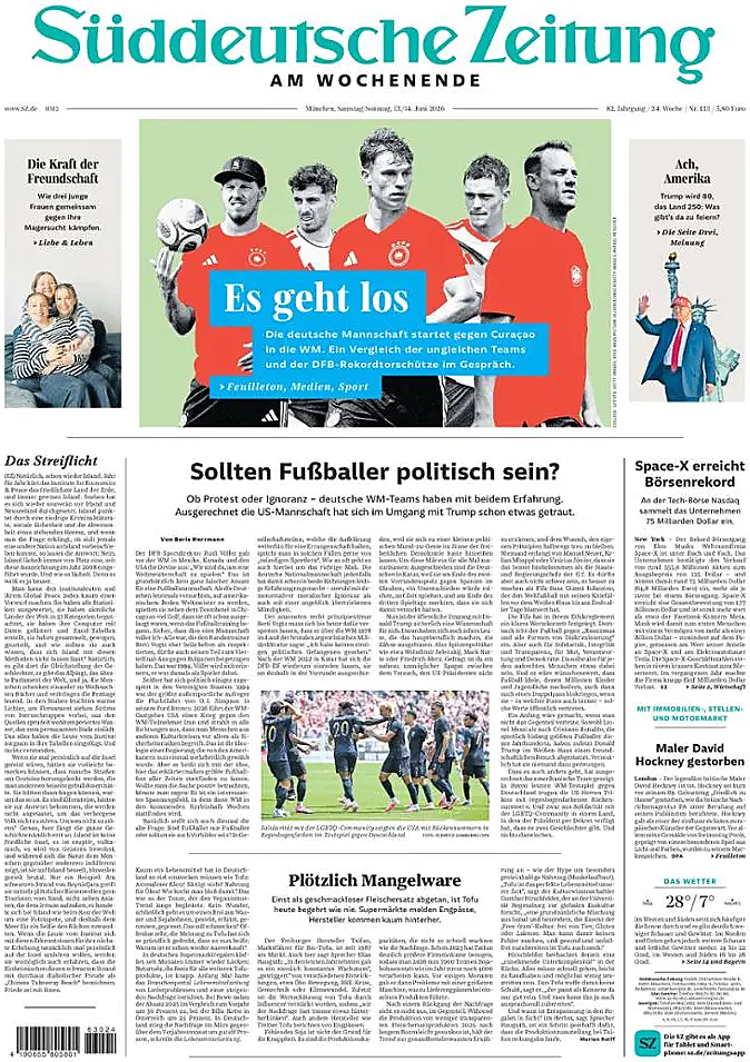 Titelseite von Süddeutsche Zeitung heute - Presse 13 Juni 2026