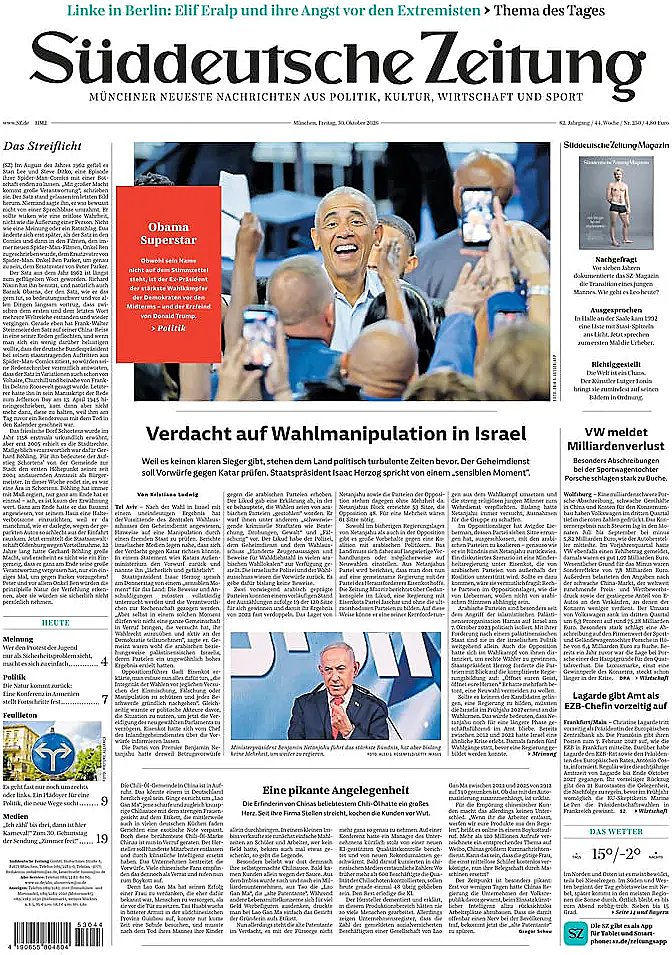 Titelseite von Süddeutsche Zeitung heute - Presse 30 Oktober 2026