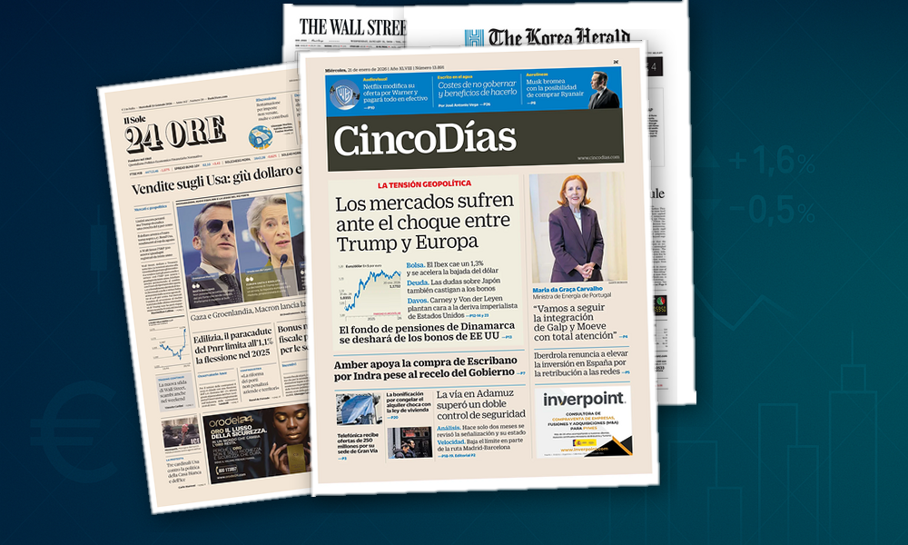 Collage delle prime pagine analizzate: Dazi, euro forte e PNRR: le letture di oggi