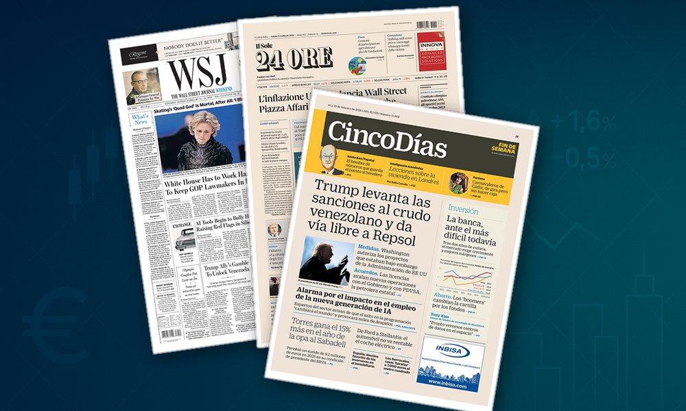 Collage delle prime pagine analizzate: Inflazione USA, banche in affanno, energia riparte