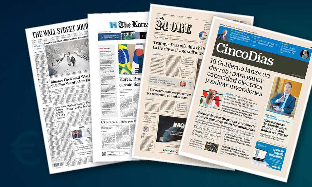 Collage delle prime pagine analizzate: Dazi, investimenti e mercato: le scelte di oggi