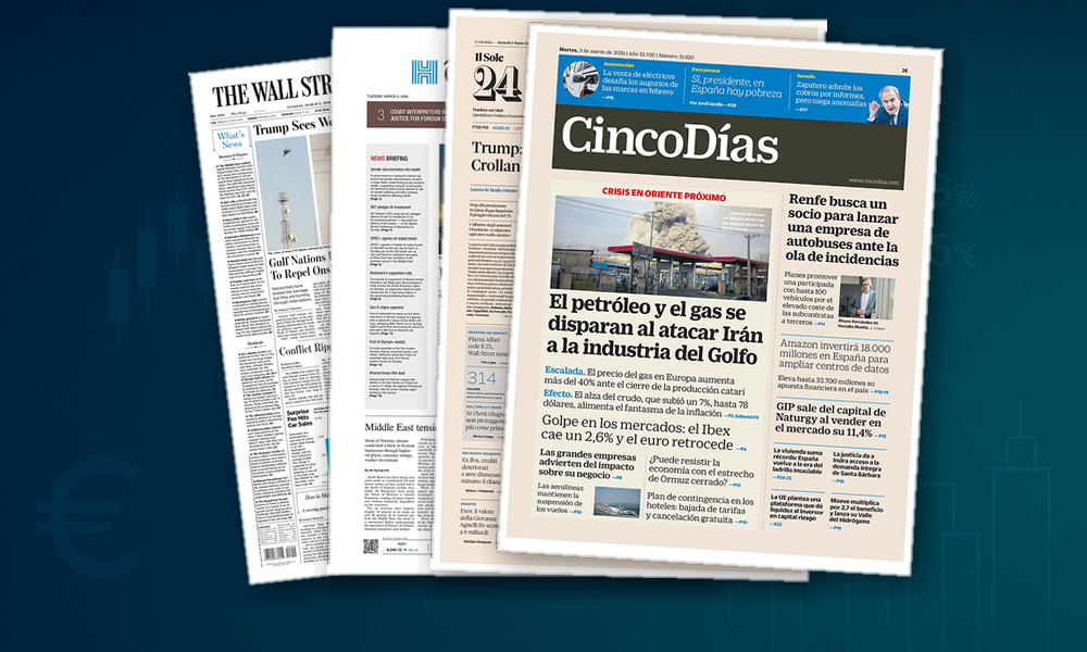 Collage delle prime pagine analizzate: Energia, mercati e conti sotto stress