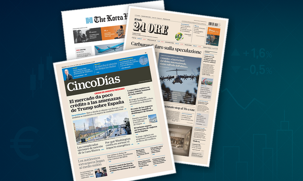 Collage delle prime pagine analizzate: Energia, conti pubblici e aziende in movimento