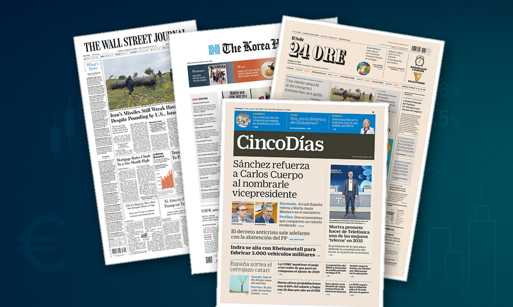 Collage delle prime pagine analizzate: Mercati nervosi, energia e deal