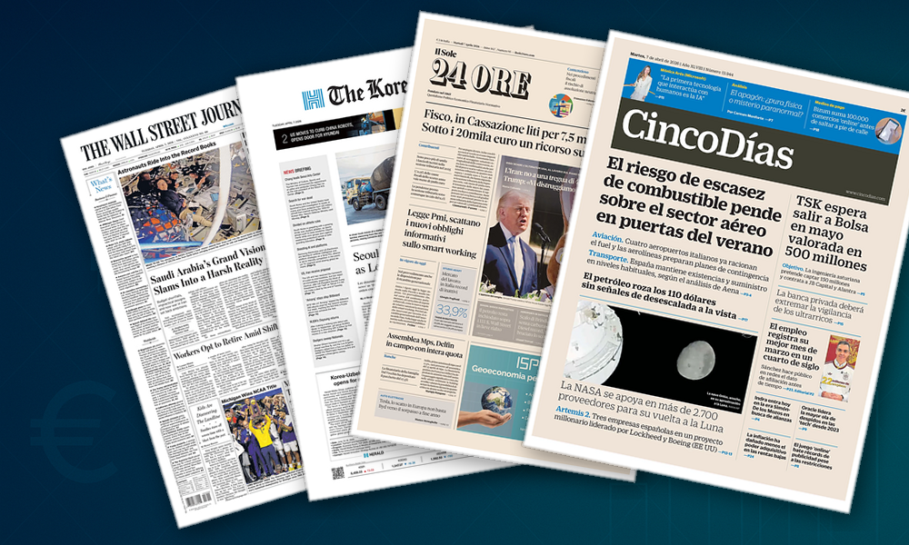 Collage delle prime pagine analizzate: Energia cara, fisco caldo, banche in movimento