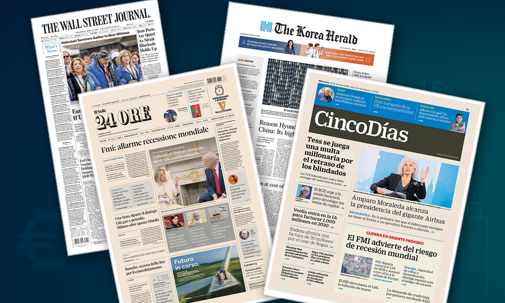 Collage delle prime pagine analizzate: FMI, banche e Borse: la giornata