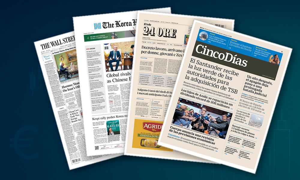 Collage delle prime pagine analizzate: Tassi in salita, lavoro e M&A dominano le prime