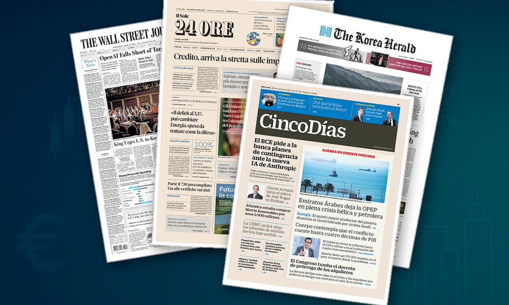 Collage delle prime pagine analizzate: Credito in stretta, petrolio in scossa