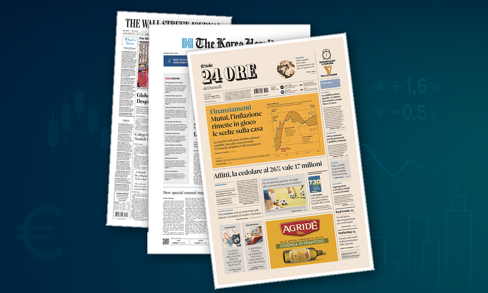 Collage delle prime pagine analizzate: Mutui, lavoro e governance sotto i riflettori