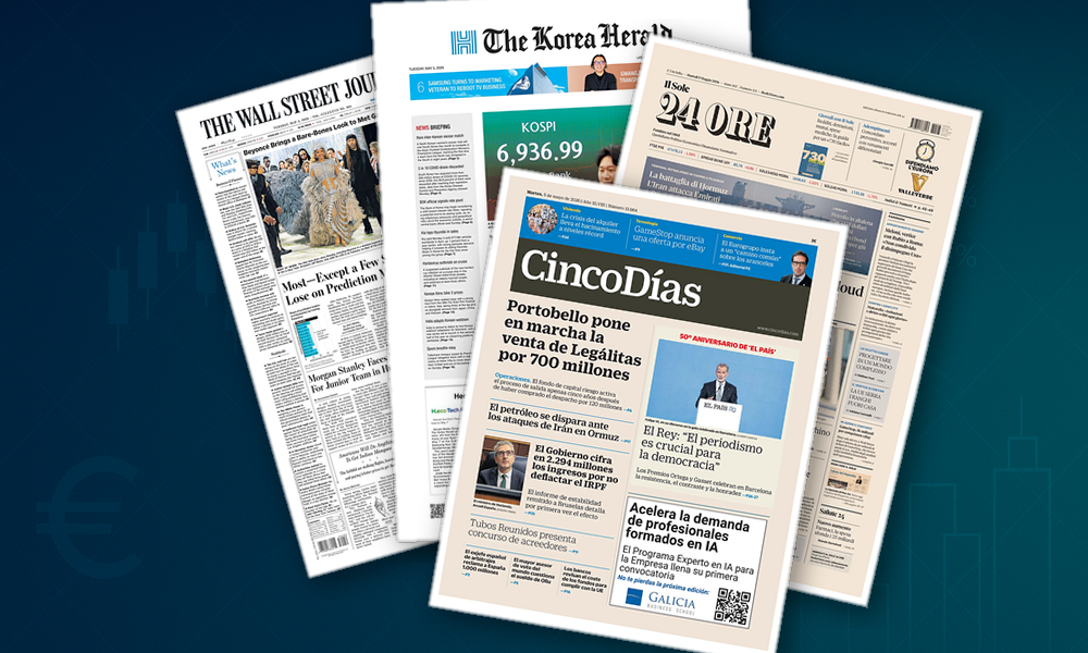 Collage delle prime pagine analizzate: Energia, regole UE e banche in prima pagina