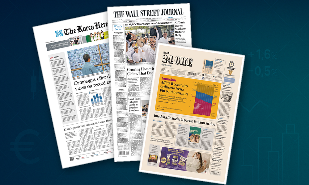 Collage delle prime pagine analizzate: Copertura economica di oggi
