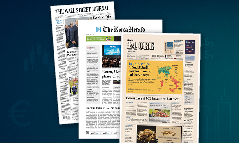 Collage delle prime pagine analizzate: Lavoro, casa e shock esteri: l’agenda economica