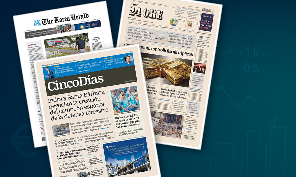 Collage delle prime pagine analizzate: Fisco, banche e mercati al centro oggi