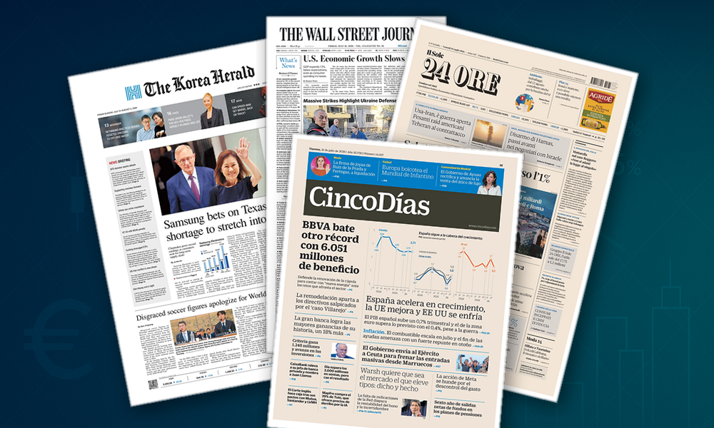 Collage delle prime pagine analizzate: Italia tra Pil, banche e mercati nervosi