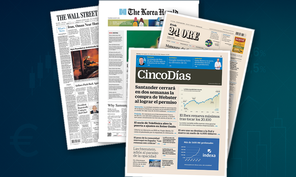 Collage delle prime pagine analizzate: Manovra, banche e industria al centro