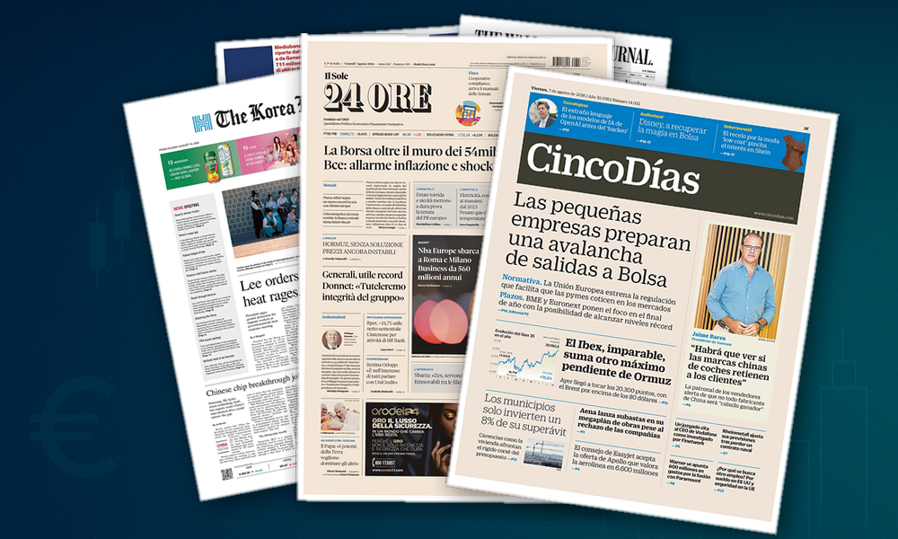 Collage delle prime pagine analizzate: Banche, Borsa e prezzi al centro