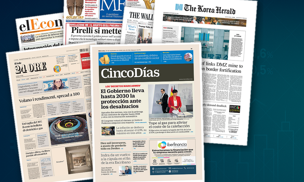 Collage delle prime pagine analizzate: Rendimenti in rialzo e golden power su Pirelli
