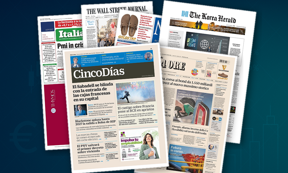 Collage delle prime pagine analizzate: Energia, debito e fisco dominano le prime pagine