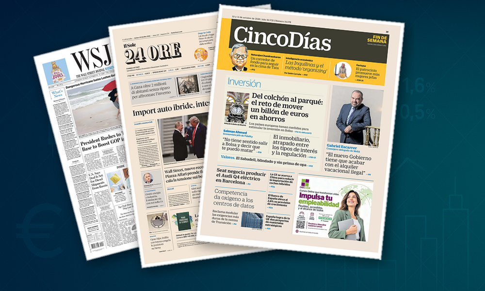 Collage delle prime pagine analizzate: Auto cinesi, gasolio russo e Borse in rialzo