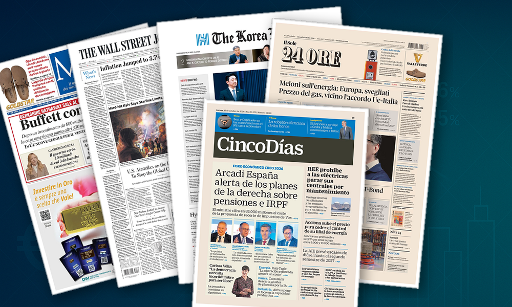 Collage delle prime pagine analizzate: Energia, inflazione e capitali in movimento