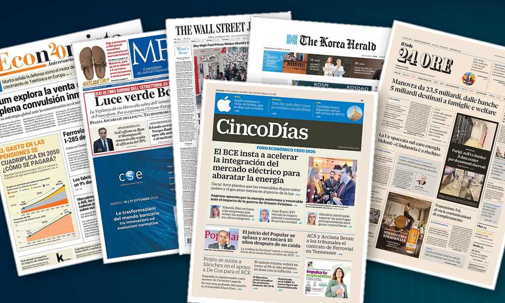 Collage delle prime pagine analizzate: Banche e manovra in primo piano