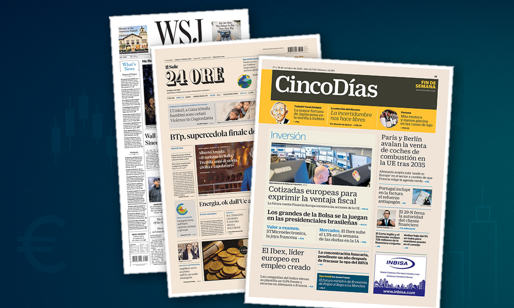Collage delle prime pagine analizzate: Mercati, BTp ed energia dominano le aperture