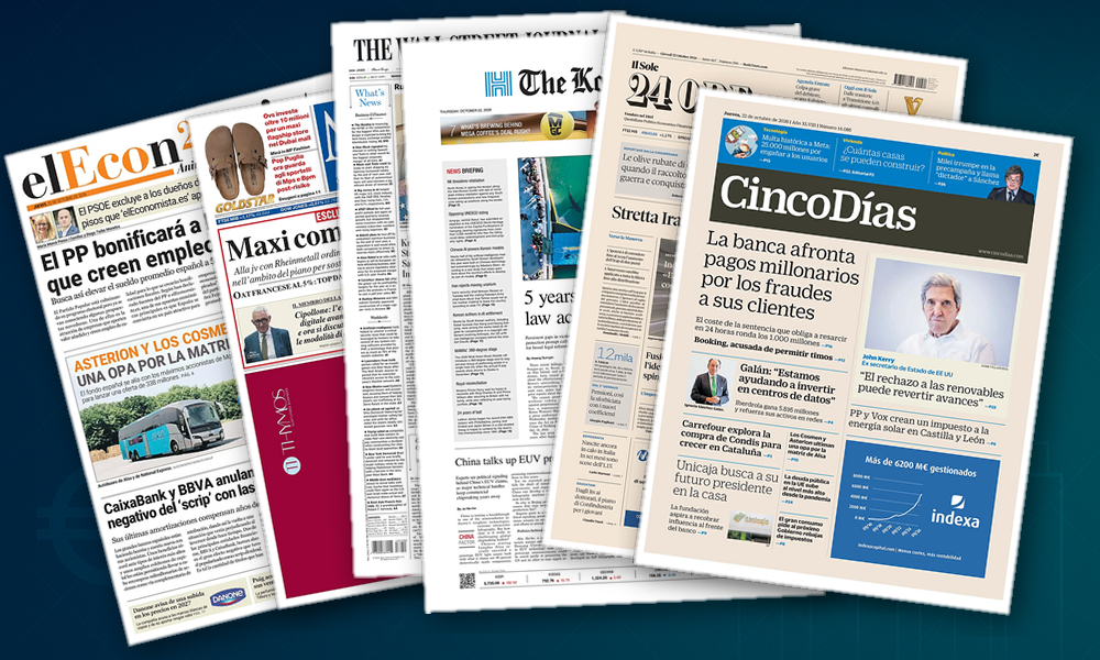 Collage delle prime pagine analizzate: Energia, difesa e tech guidano l’agenda