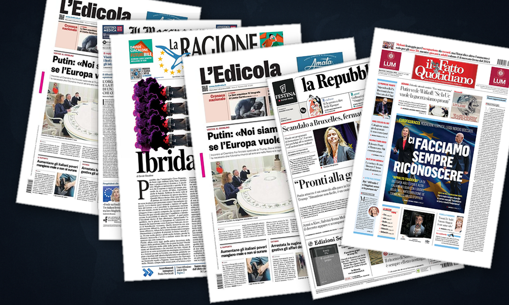 Collage delle prime pagine analizzate: Europa tra minacce e mediazioni