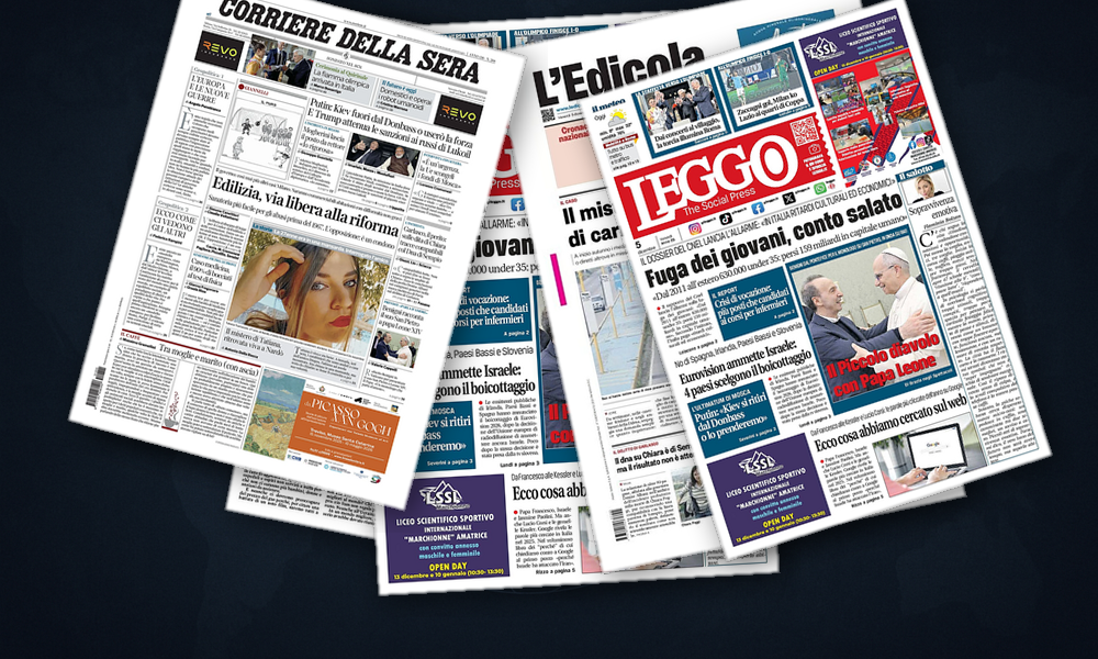 Collage delle prime pagine analizzate: Ultimatum di Putin e diplomazie in movimento