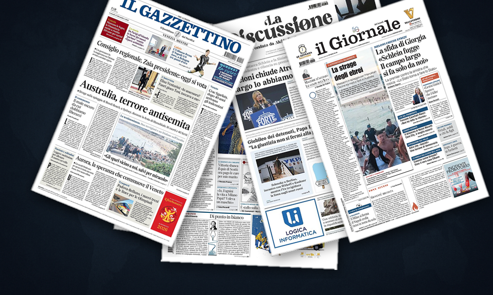 Collage delle prime pagine analizzate: Sydney, Kiev ed Europa in bilico
