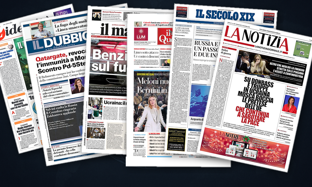 Collage delle prime pagine analizzate: Tregua fredda, Europa indecisa