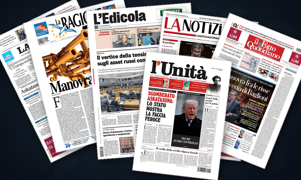 Collage delle prime pagine analizzate: Europa divisa tra fondi e trattati