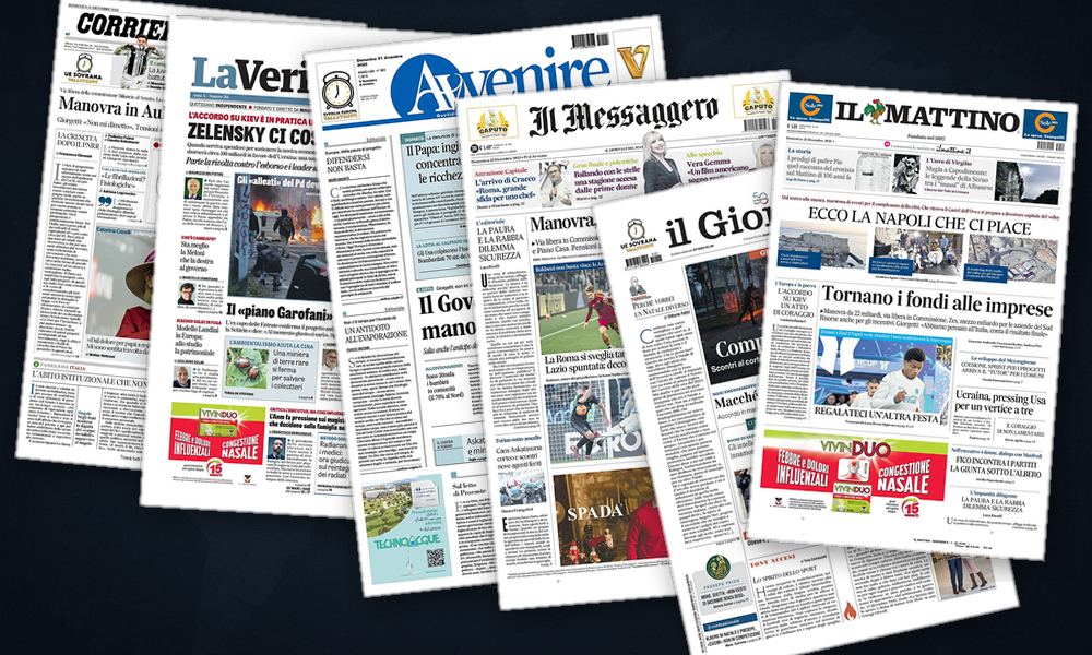 Collage delle prime pagine analizzate: Miami, Kiev e Bruxelles sotto i riflettori