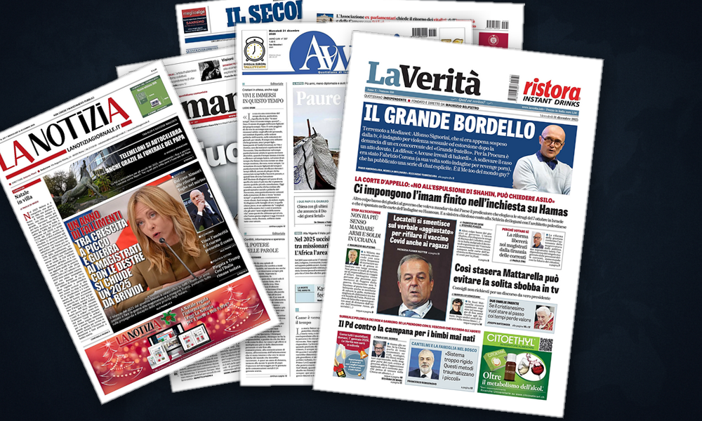 Collage delle prime pagine analizzate: Ucraina, Gaza e Taiwan in prima pagina