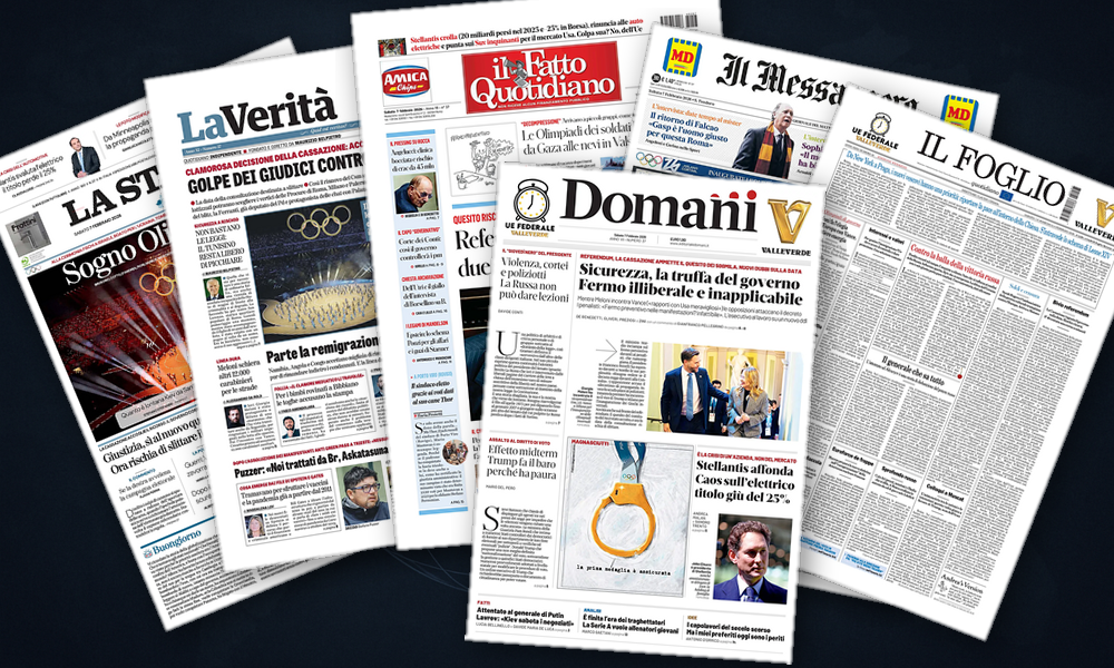 Collage delle prime pagine analizzate: Mosca, Olimpiadi e Oman: lItalia guarda fuori