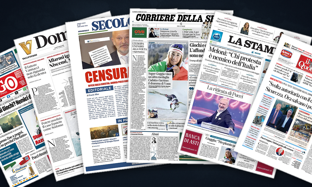 Collage delle prime pagine analizzate: Tokyo vira a destra, Europa cerca rotta