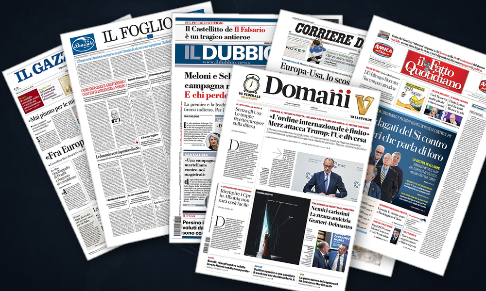Collage delle prime pagine analizzate: Europa in bilico tra alleanze e autonomia