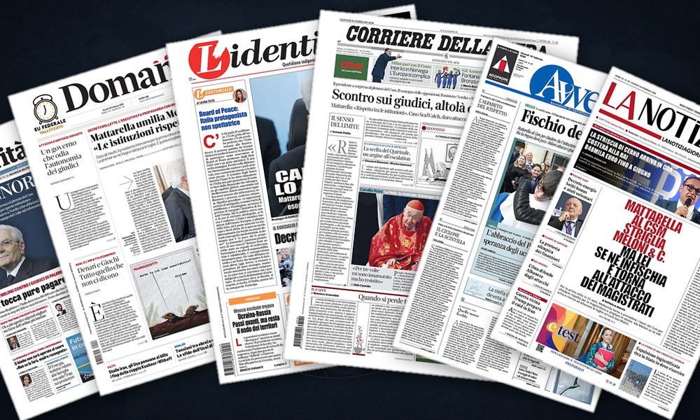 Collage delle prime pagine analizzate: Venti di guerra e il dilemma Gaza
