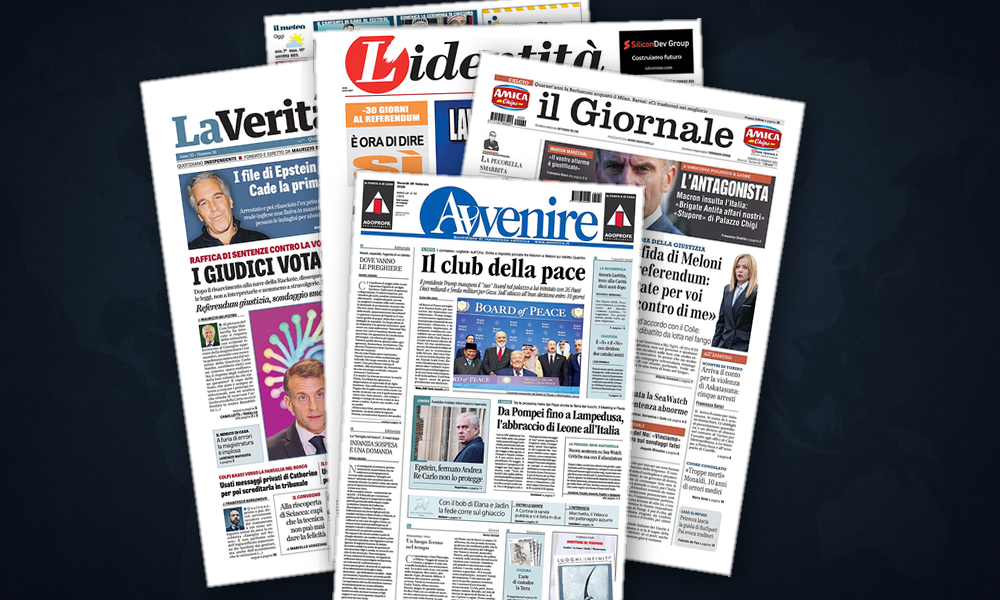 Collage delle prime pagine analizzate: Gaza, Iran e Windsor in prima pagina