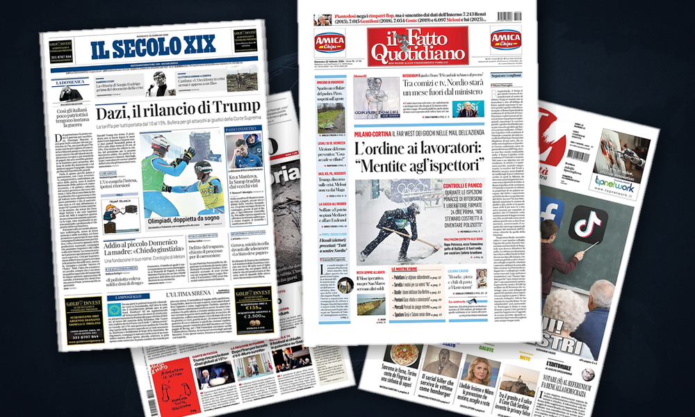 Collage delle prime pagine analizzate: Dazi, Ucraina e tensioni europee