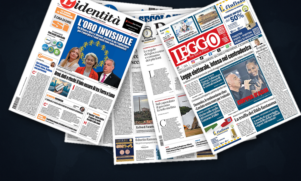 Collage delle prime pagine analizzate: Iran al bivio, Ucraina resiste, Onu divisa