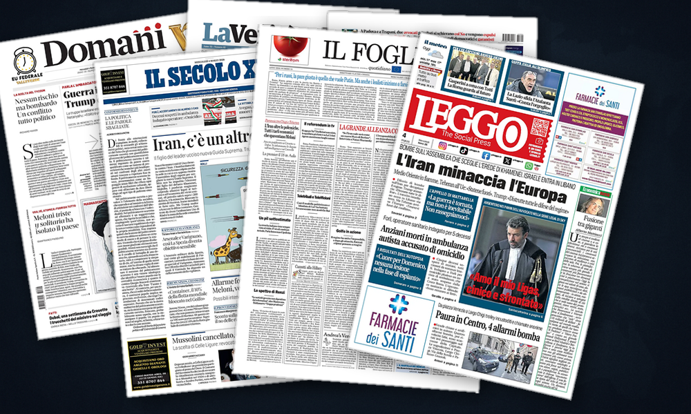 Collage delle prime pagine analizzate: Medio Oriente in fiamme, Europa si muove